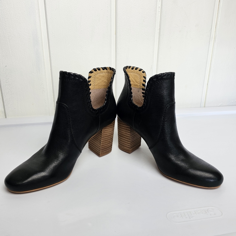 Nwob Lucky Brand Lk SIVYA Black Tan Leather Ankle Booties 5.5 - Picture 4 of 13